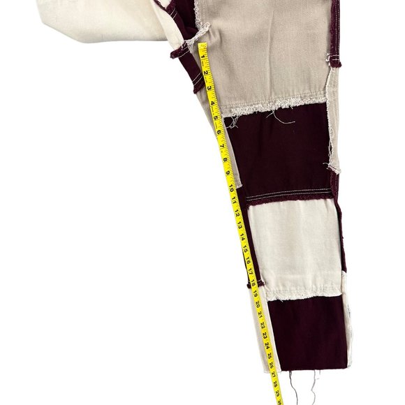 Empty Soda Patchwork Jeans Womens Maroon White Tan Denim Size S - Picture 9 of 11